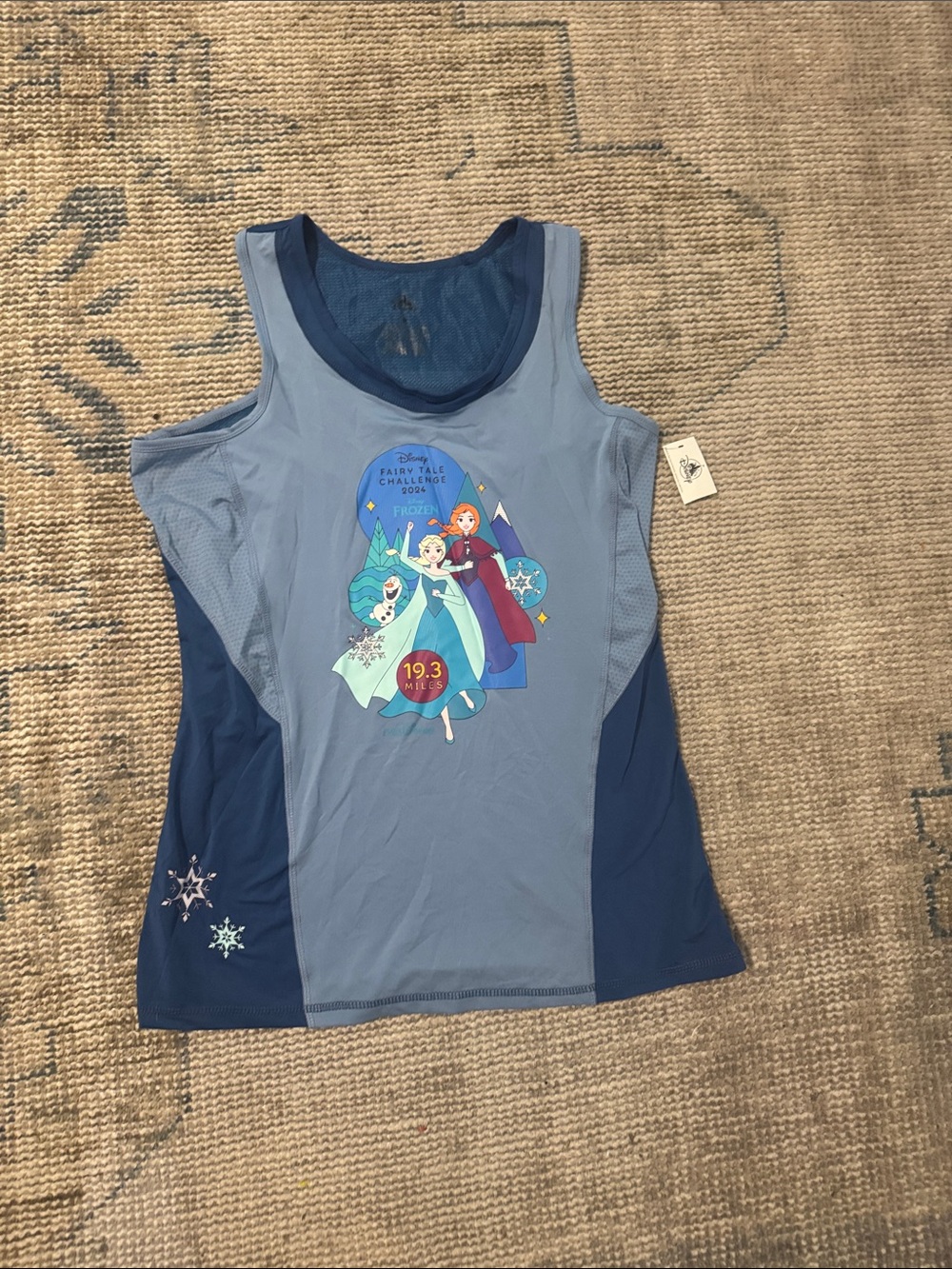 Disney Frozen Women's Light Blue & Navy Athletic Tank with Elsa & Anna